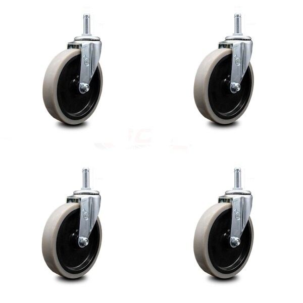 5 Inch Thermoplastic Wheel 1-3/8 Inch Grip Ring Stem Caster SCC, 4PK